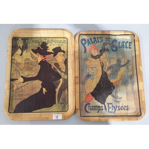 12 - Two vintage French bamboo Toulouse Lautrec trays, length 40.5cm. No shipping. Arrange collection or ... 