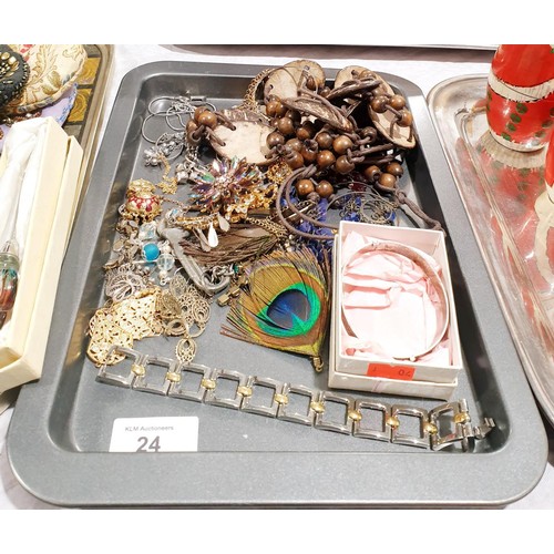 24 - A tray of costume jewellery and a hallmarked silver bracelet. UK shipping £14.