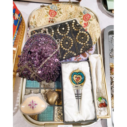 25 - Evening purses, a glass wine bottle stopper and letter opener. UK shipping £14.