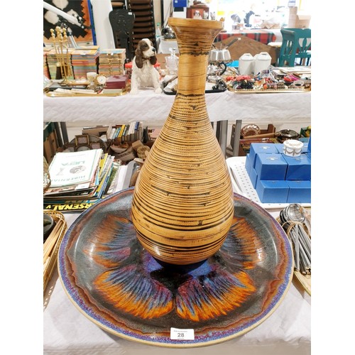 28 - A large ceramic charger, diameter 51cm together with a wooden vase. No shipping. Arrange collection ... 