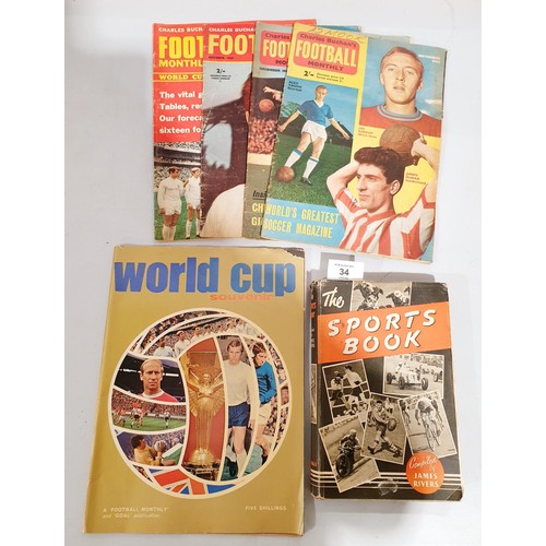 34 - Six Charles Buchan's Football Monthly magazines two dated 1951, a 1966 World Cup souvenir magazine a... 