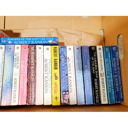 50 - A box of Robert Rankin hardback and paperback books, including The Brentford Trilogy. UK shipping £1... 