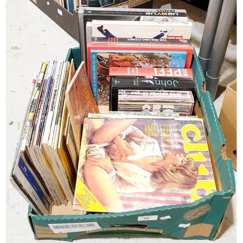 52 - A box of music related books and magazines, including The Beatles, and three vintage copies of Club ... 