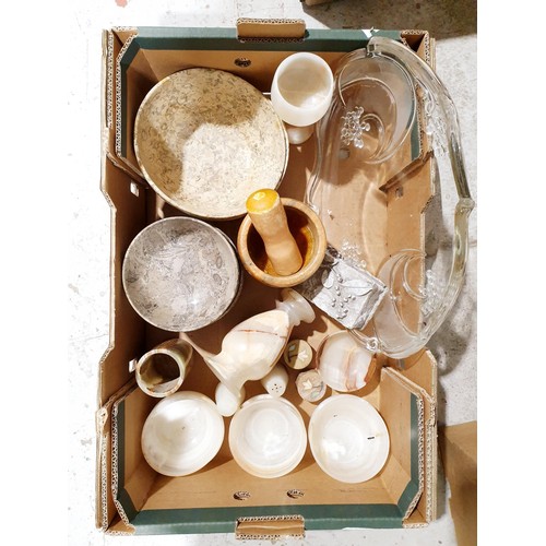 56 - A box of hard stone bowls and other items. No shipping. Arrange collection or your own packer and sh... 