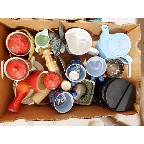 59 - Two boxes of ceramics and assorted including Le Creuset and Denby. No shipping. Arrange collection o... 