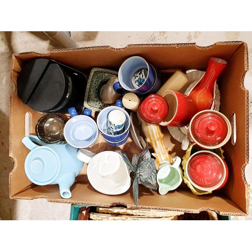 59 - Two boxes of ceramics and assorted including Le Creuset and Denby. No shipping. Arrange collection o... 