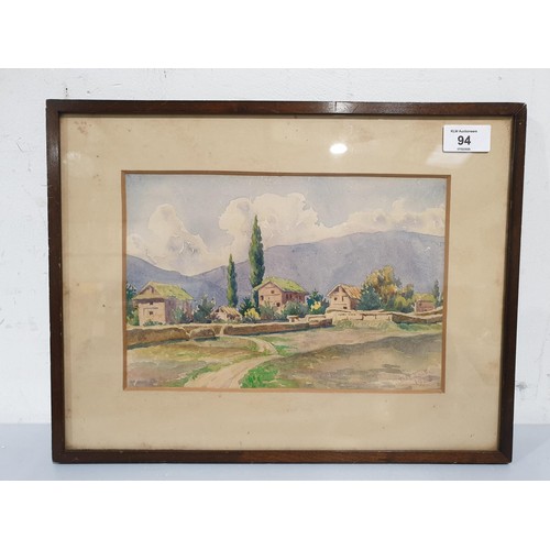 94 - An impressionistic watercolour depicting the Mediterranean countryside and buildings, signed and dat... 