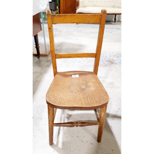 114 - An elm child's chair, height 64cm together with a wooden shelf. No shipping. Arrange collection or y... 