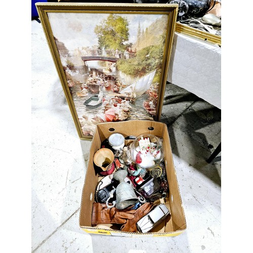 218 - A box of bric-a-brac. No shipping. Arrange collection or your own packer and shipper, please. Electr... 