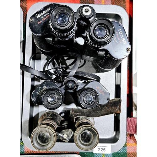 225 - Three pairs of binoculars. UK shipping £14.