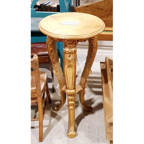 113 - A gilt and carved wooden tripod plant stand, height 75.5cm. No shipping. Arrange collection or your ... 