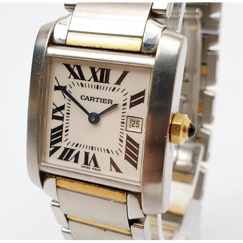 22 - A gentleman's Cartier Tank Francaise quartz wrist watch, mid size, model 2465, the strap and case of... 