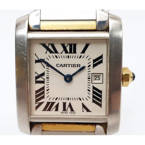 22 - A gentleman's Cartier Tank Francaise quartz wrist watch, mid size, model 2465, the strap and case of... 