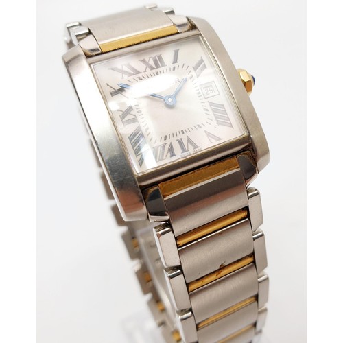 22 - A gentleman's Cartier Tank Francaise quartz wrist watch, mid size, model 2465, the strap and case of... 