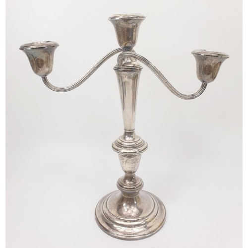 31 - A pair of Gorham Sterling silver weighted candlesticks converting from three branch candelabra to a ... 