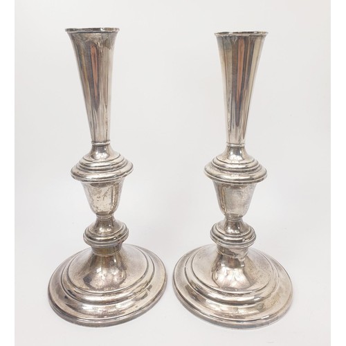 31 - A pair of Gorham Sterling silver weighted candlesticks converting from three branch candelabra to a ... 