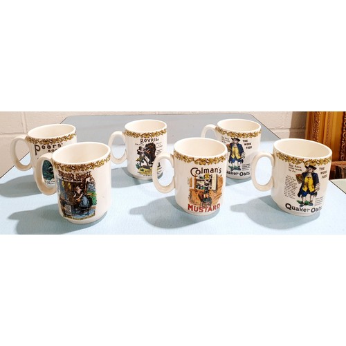 44 - Six advertising mugs and an advertising moneybox. No shipping. Arrange collection or your own packer... 