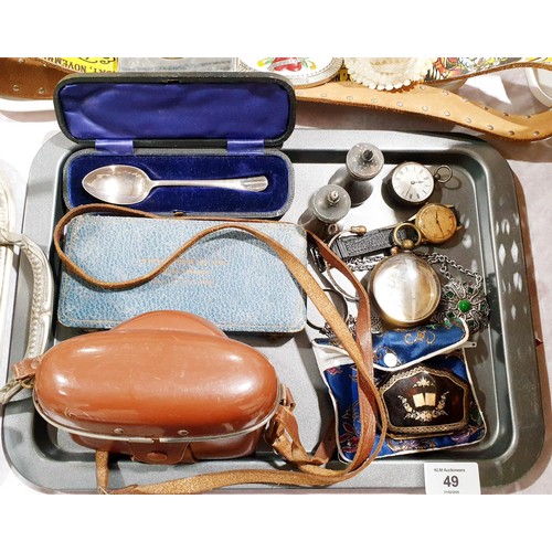 49 - A tray of assorted including an antique ladies silver cased fob watch, A/F, an inlaid tortoise shell... 