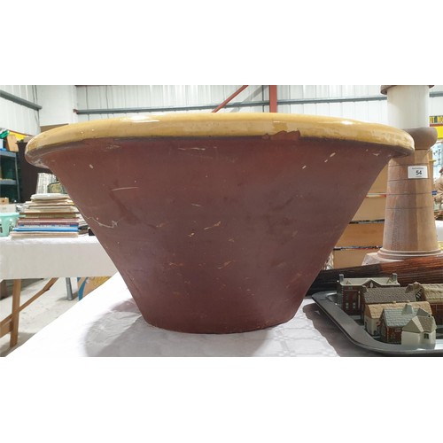 55 - A large antique earthenware dairy bowl, A/F, diameter 52.5cm, height 25cm. No shipping. Arrange coll... 