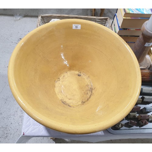 55 - A large antique earthenware dairy bowl, A/F, diameter 52.5cm, height 25cm. No shipping. Arrange coll... 