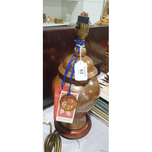 63 - A hand painted Kutani ware lamp, A/F, height 35cm. No shipping. Arrange collection or your own packe... 