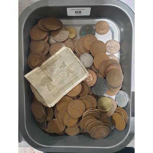 68 - A selection of British pennies and other coins. UK shipping £14.