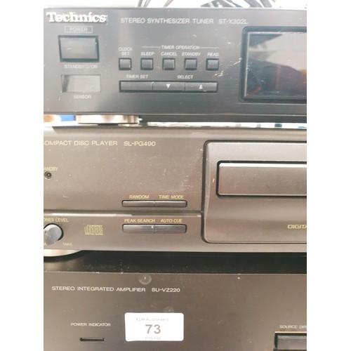 73 - A Technics SU-VZ220 amplifier, a Technics SL-PG409 compact disc player and a Technics ST-X302L tuner... 