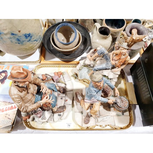 74 - Three Capodimonte figures, one A/F, the tallest 27cm. No shipping. Arrange collection or your own pa... 