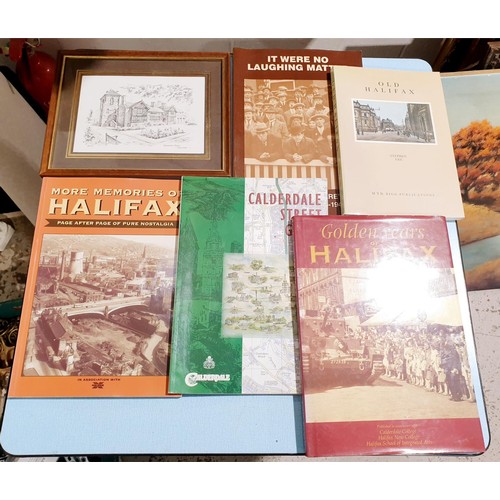 81 - A selection of local Halifax books, plates, a tankard and a tin. No shipping. Arrange collection or ... 