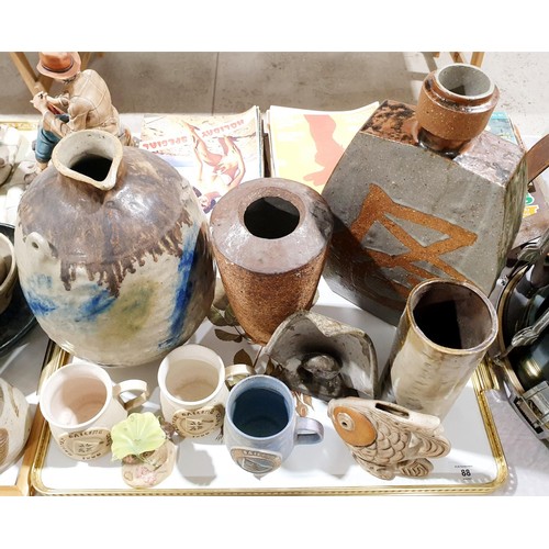 88 - A selection of Studio Pottery including a Shelf Pottery fish moneybox, height 13.5cm and Halifax Sai... 