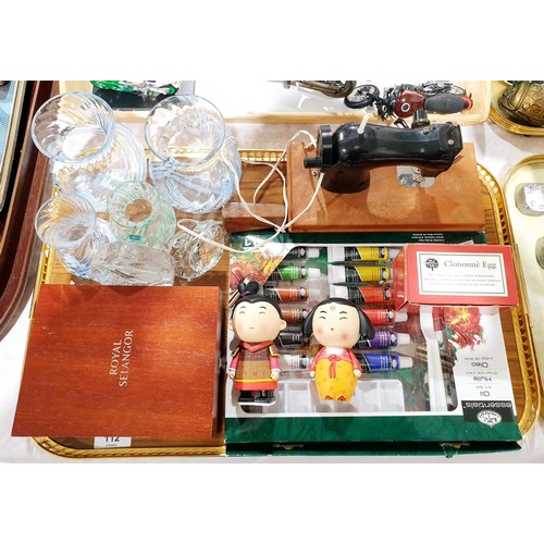 112 - Caithness glass, a child's sewing machine and a cased Royal Selangor teddy bear spoon and egg cup. N... 