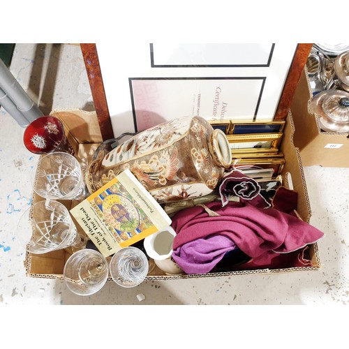 116 - A box of photo frames, glassware and assorted. No shipping. Arrange collection or your own packer an... 