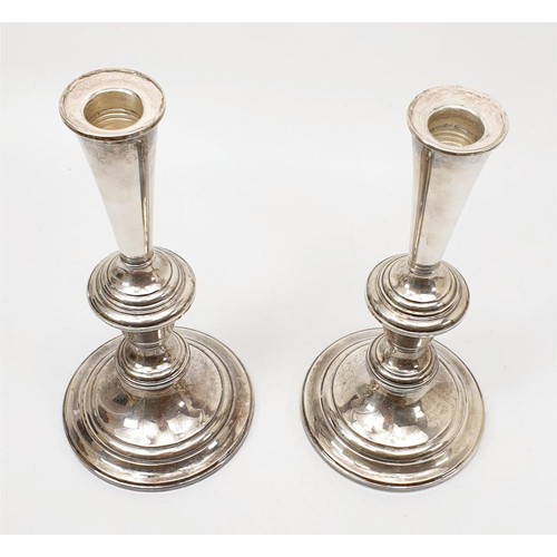 31 - A pair of Gorham Sterling silver weighted candlesticks converting from three branch candelabra to a ... 