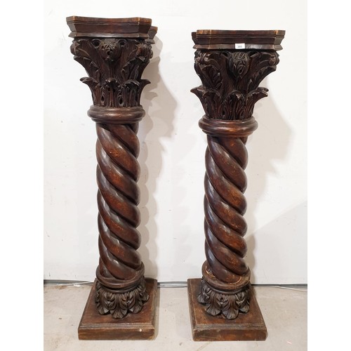 285 - A pair of carved wooden Corinthian columns, one A/F, height 150cm. No shipping. Arrange collection o... 