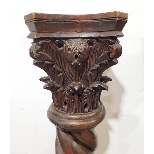 285 - A pair of carved wooden Corinthian columns, one A/F, height 150cm. No shipping. Arrange collection o... 