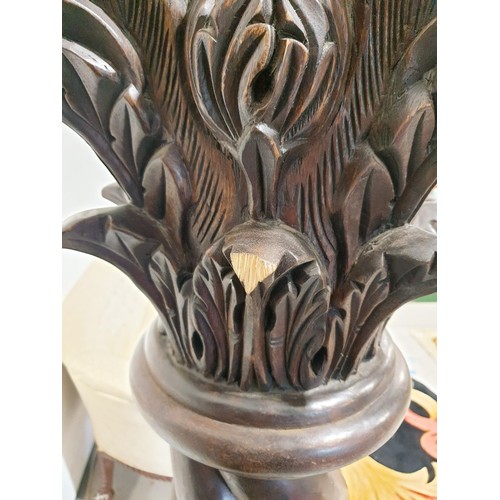 285 - A pair of carved wooden Corinthian columns, one A/F, height 150cm. No shipping. Arrange collection o... 