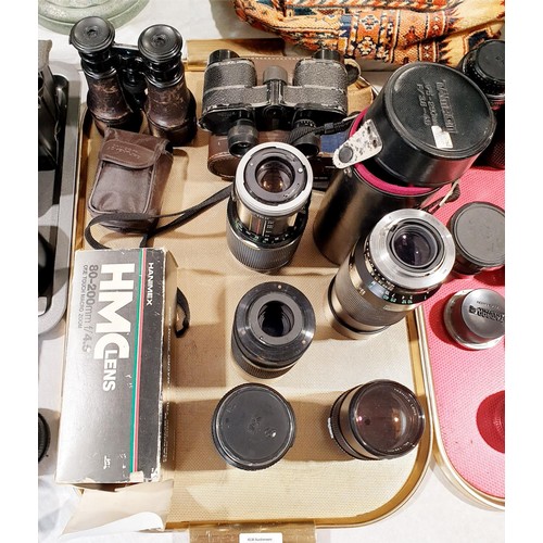 291 - Camera lenses and vintage binoculars. UK shipping £14.