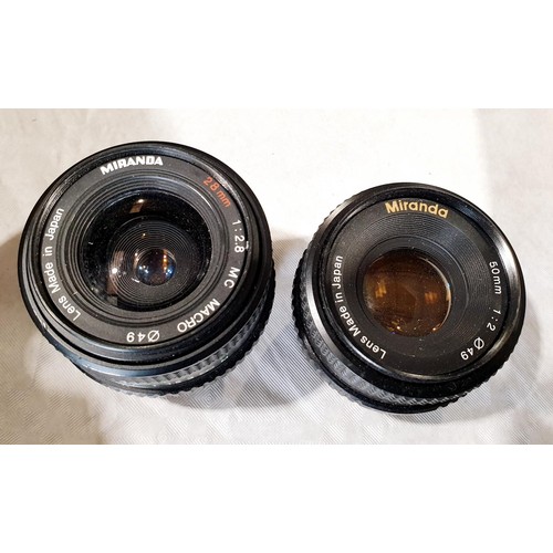 292A - A Miranda MS-1 Super camera with a Mitakon wide MC 28mm lens together with Miranda 28mm and 50mm len... 