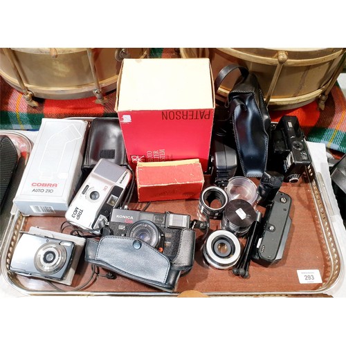 293 - A selection of cameras and accessories including a Konica C35 camera. UK shipping £14.