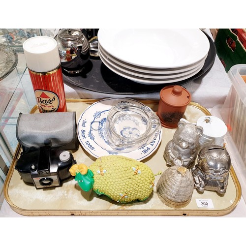 300 - A selection of ceramics, metal ware and assorted including a vintage Bass branded flask. No shipping... 