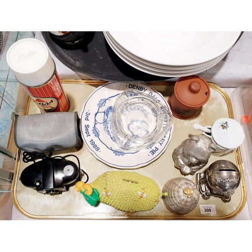 300 - A selection of ceramics, metal ware and assorted including a vintage Bass branded flask. No shipping... 