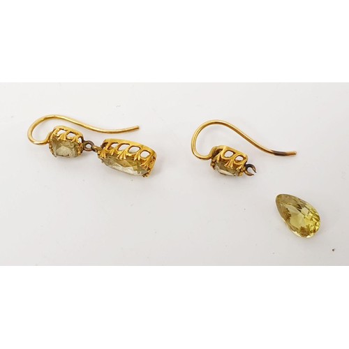 6 - A pair of scrap yellow metal earrings set with peridot, gross weight 2.2g. UK shipping £14.