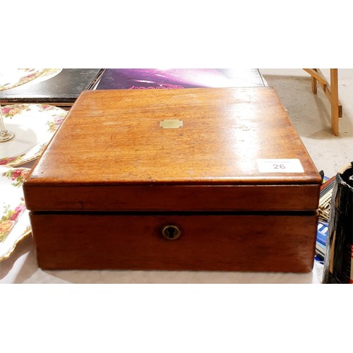 26 - A 19th century mahogany writing slope, A/F, width 26cm. No shipping. Arrange collection or your own ... 