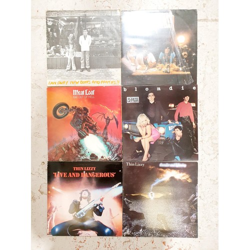 45 - Seven vinyl LPs including Thin Lizzie, Ian Dury and Blonde. UK shipping £14.