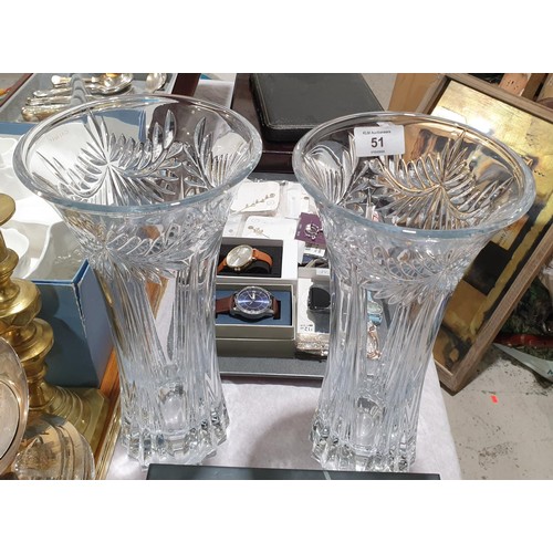 51 - A pair of cut Galway crystal vases, height 31cm together with a Galway crystal letter opener and a s... 