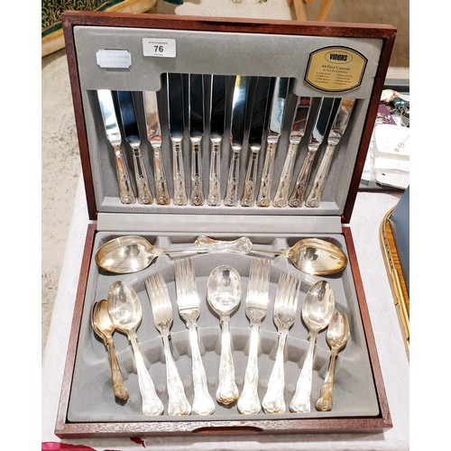 76 - A canteen of Viner's King's Pattern 44 piece cutlery. No shipping. Arrange collection or your own pa... 