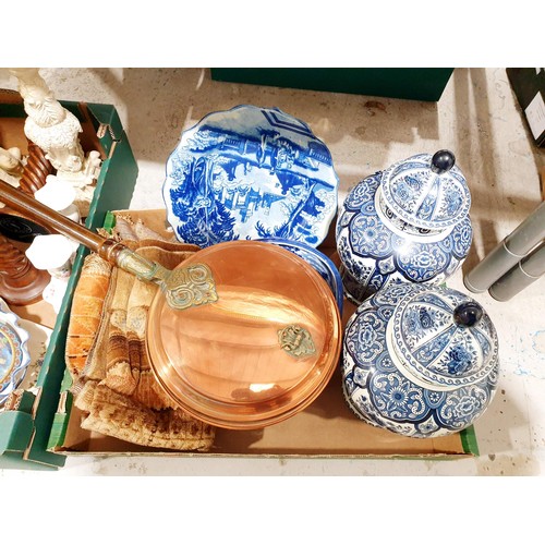 78 - Two boxes of blue and white ceramics and assorted. No shipping. Arrange collection or your own packe... 