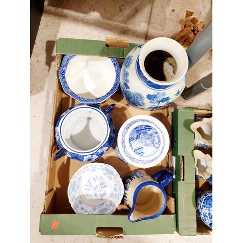 79 - Three boxes of blue and white including a Spode Italian lidded jar. No shipping. Arrange collection ... 