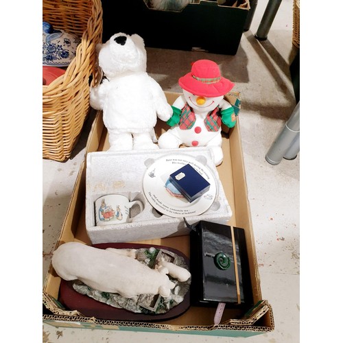 81 - A box of assorted including Wedgwood Peter Rabbit and a wicker basket with blue and white ware. No s... 