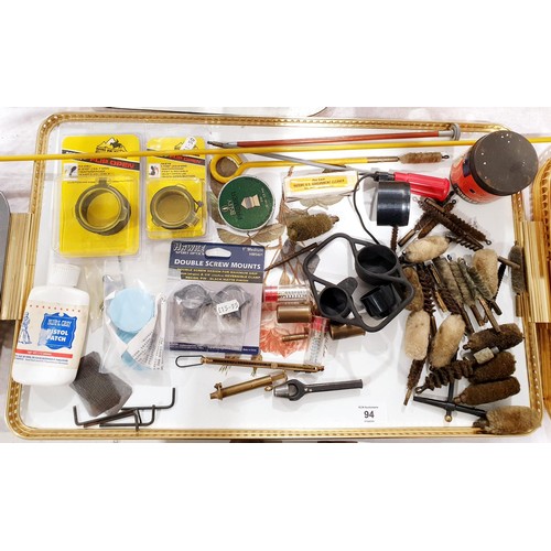 94 - A selection of shooting accessories including a vintage Guns powder funnel. UK shipping £14.